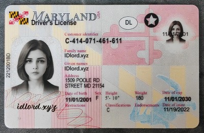 Maryland Fake id front side